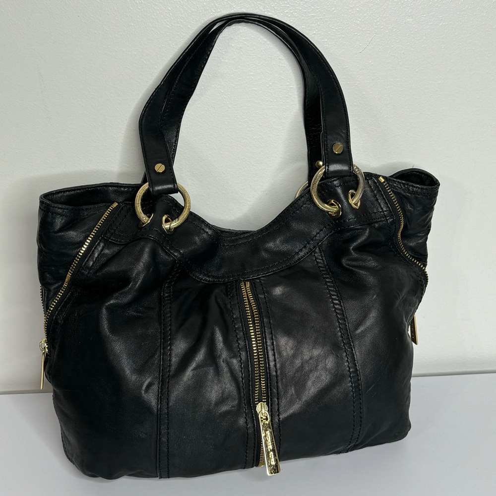 Michael Kors Moxley Soft Black Leather Gold Hardware Shoulder Bag